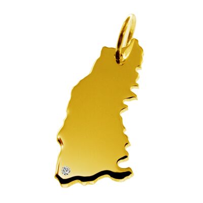 Pendant in the shape of the map of the Black Forest with a diamond 0.015ct at your desired location in solid 585 yellow gold