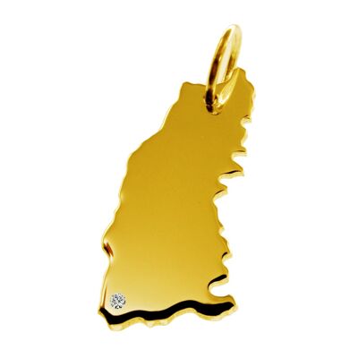 Kettenanhänger in der Form von der Landkarte Schwarzwald mit Brillant 0,015ct an Ihrem Wunschort in massiv 585 Gelbgold
