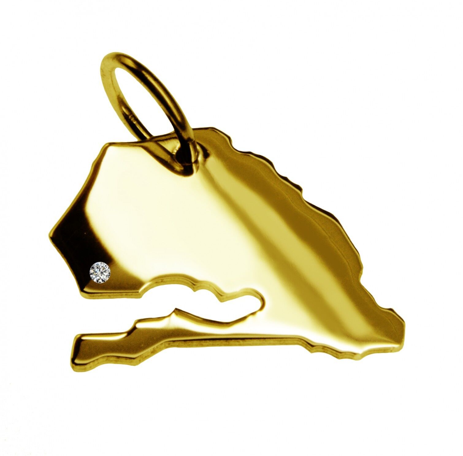 Ciondolo a forma di mappa del Senegal con un diamante da 0,015 ct nella posizione desiderata in oro giallo massiccio 585