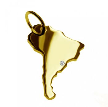 Pendentif en forme de carte de l'Amérique du Sud avec un diamant de 0,015 ct à l'emplacement de votre choix en or jaune massif 585