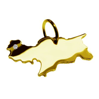 Pendentif chaîne en forme de carte du Tyrol du Sud avec un diamant de 0,015 ct à l'emplacement de votre choix en or jaune massif 585