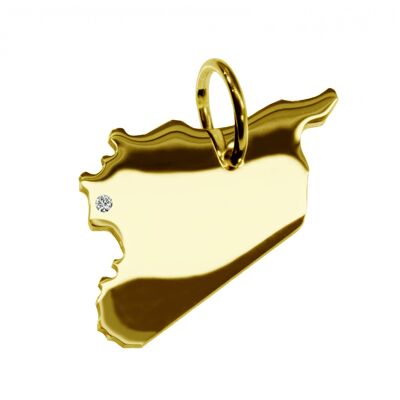 Pendant in the shape of the map of Syria with a diamond 0.015ct at your desired location in solid 585 yellow gold