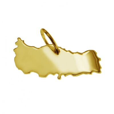 Pendant in the shape of the map of Turkey in solid 585 yellow gold