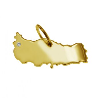 Pendentif en forme de carte de la Turquie avec un diamant de 0,015 ct à l'emplacement de votre choix en or jaune massif 585