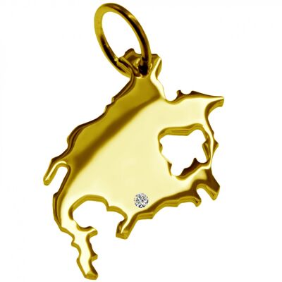 Pendant in the shape of the map of North America with a diamond 0.015ct at your desired location in solid 585 yellow gold