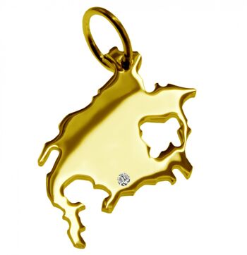 Pendentif en forme de carte de l'Amérique du Nord avec un diamant de 0,015 ct à l'emplacement de votre choix en or jaune massif 585