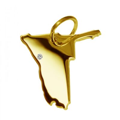 Pendant in the shape of the map of Namibia with a diamond 0.015ct at your desired location in solid 585 yellow gold