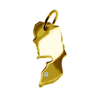 Pendant in the shape of the map of Palestine with a diamond 0.015ct at your desired location in solid 585 yellow gold