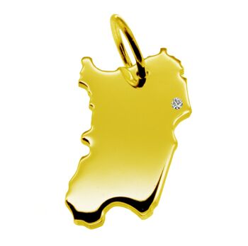 Pendentif en forme de carte de la Sardaigne avec un diamant de 0,015 ct à l'emplacement de votre choix en or jaune massif 585