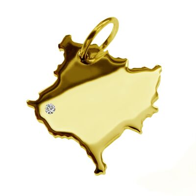 Pendant in the shape of the map of Kosovo with a diamond 0.015ct at your desired location in solid 585 yellow gold