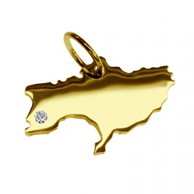 Chain pendant in the shape of the map of Ukraine with a diamond 0.015ct at your desired location in solid 585 yellow gold