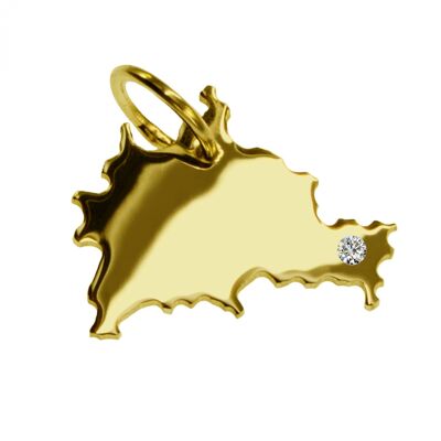 Pendant in the shape of the map of Berlin with a diamond 0.015ct at your desired location in solid 585 yellow gold