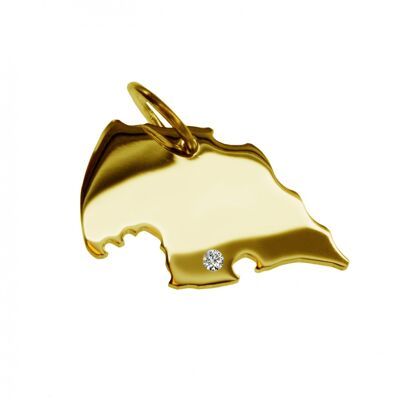 Pendant in the shape of the map of Fehmarn with a diamond 0.015ct at your desired location in solid 585 yellow gold