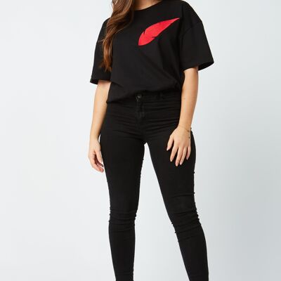 T-shirt unisex con piume rosse ricamate
