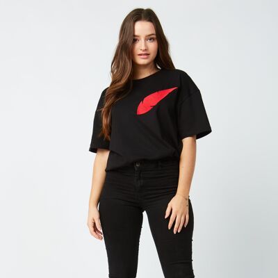 T-shirt unisex con piume rosse ricamate