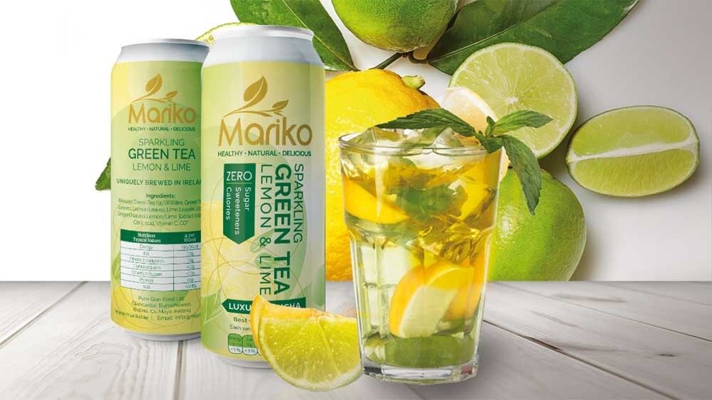 Thé vert pétillant Mariko infusé au citron et au citron vert, paquet de 24 sachets de 250 ml