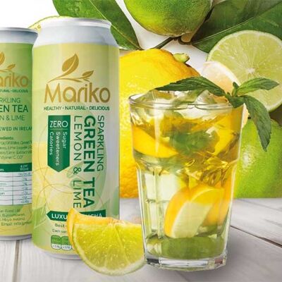 Thé vert infusé au citron et citron vert pétillant Mariko 250 ml x 24 paquets