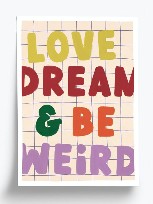 Affiche illustrée Love & weird  - format A4 21x29,7cm