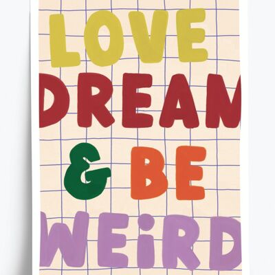 Affiche illustrée Love & weird  - format A4 21x29,7cm