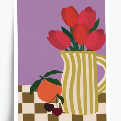 Affiche illustrée Tulipes  - format A4 21x29,7cm