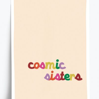 Cosmic sisters illustrated poster - A5 format 14.8x21cm