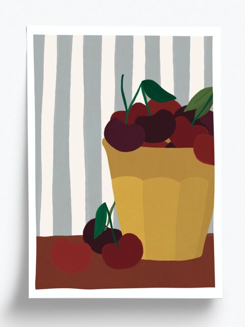 Affiche illustrée Verre cerises - format A5 14,8x21cm
