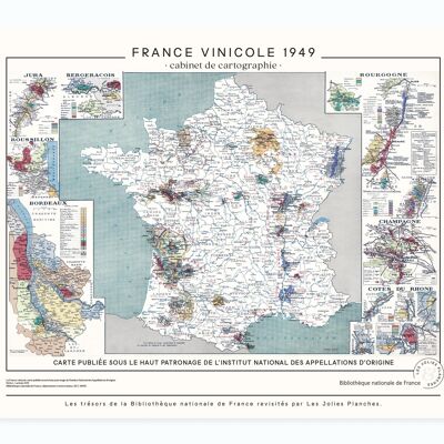 Affiche Poster - Carte de France vinicole - Impression d'art sur toile