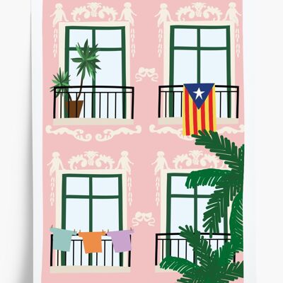 Poster illustrato di Barcellona - formato A5 14,8x21 cm