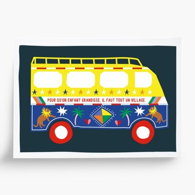 Taxi Brousse illustrated poster - A5 format 14.8x21cm