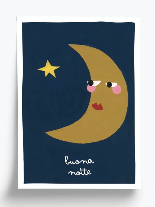 Affiche illustrée Buona notte - format A4 21x29,7cm