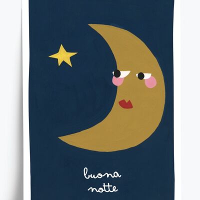 Affiche illustrée Buona notte - format A4 21x29,7cm