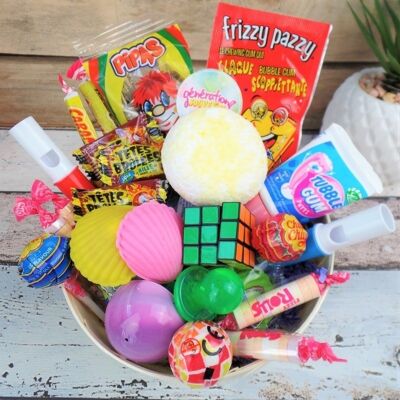 Retro Gourmet Basket - Toys and Sweets from the 80s and 90s