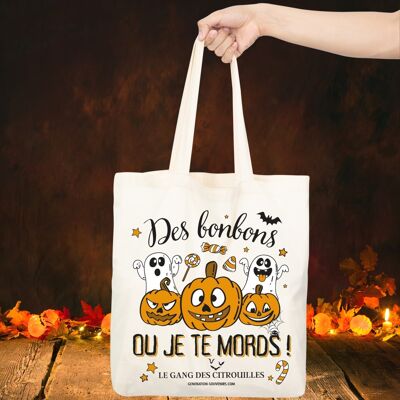 Halloween tote bag - Candy or I'll bite you
