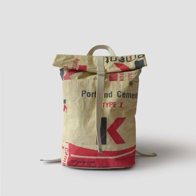 Rucksack 'BACKPACK' - upcycelte Zementsäcke #cement Beige-schwarz-rot
