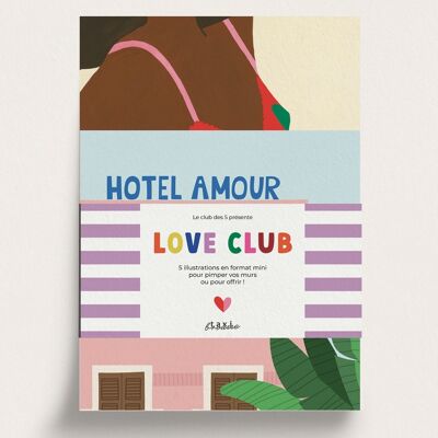 Packung mit 5 illustrierten Minipostern Love Club