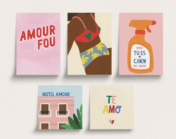 Pack de 5 mini affiches illustrées Love club 2