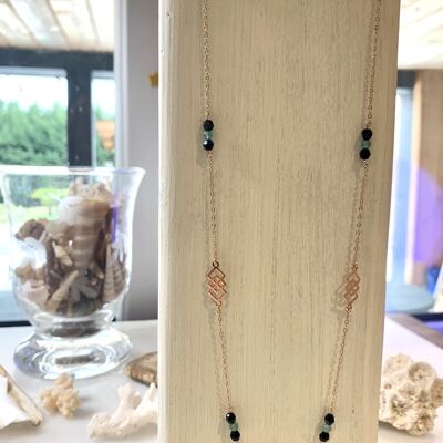 Halskette „Ile Ronde“ aus Roségold gefüllt, Aventurin und Onyx