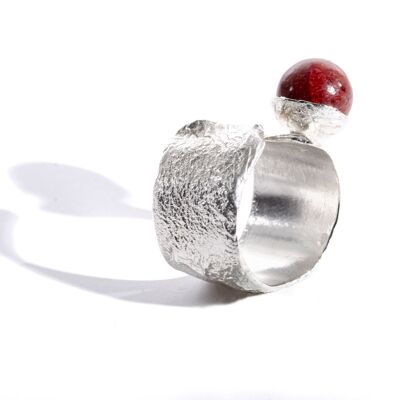 Ethical Treasure of Coral 950 silver ring