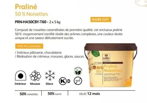 CACAO BARRY - PRALINE CARAMELISE NOISETTES  50 % 5kg