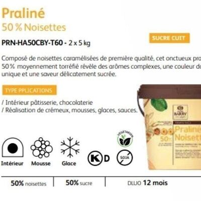 CACAO BARRY - PRALINE CARAMELISE NOISETTES  50 % 5kg
