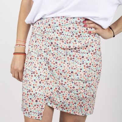 Short pleated skirt with floral print Made in France