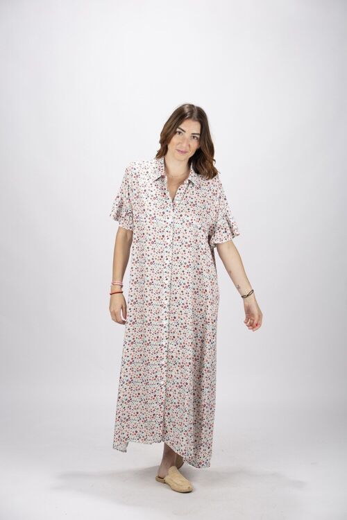 Robe longue à volants imprimé fleurs d'été Made in France