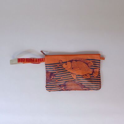 Bag 'BAG-IN-BAG TWEED' (S) - upcycled fish feed bags - #tweed pink/#fish orange-aqua