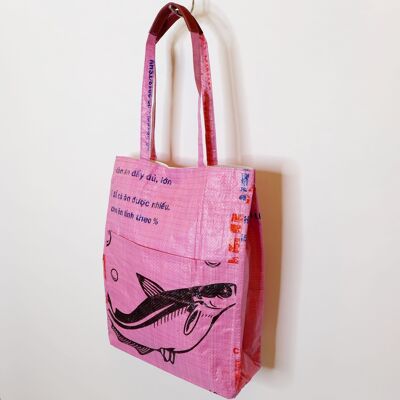 Bag 'BUSINESS BAG' - upcycled fish feed bags - #fish old pink + bobbles