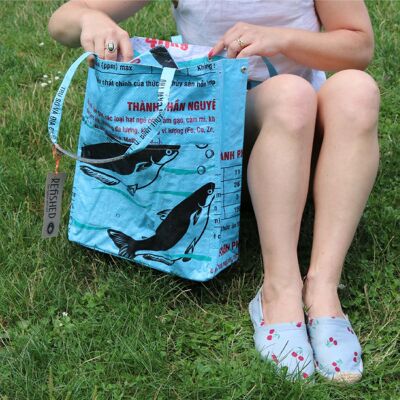 Bag 'BUSINESS BAG' - upcycled fish feed bags - #fish light blue