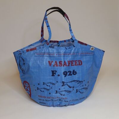Bag 'SOULMATE WATERPROOF' Limited Edition! - upcycled fish feed bags - #fish Darker Blue/#waterpr.stripes