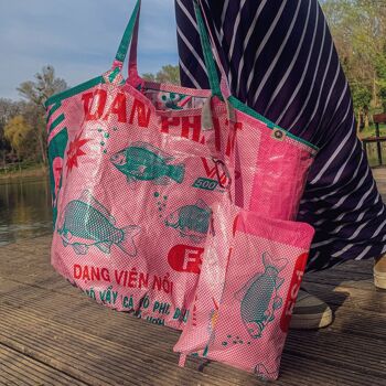 Sac 'SOULMATE WATERPROOF' Edition Limitée ! - sacs d'aliments pour poissons recyclés - #fish pink-white-checkered/#waterpr.melon 4