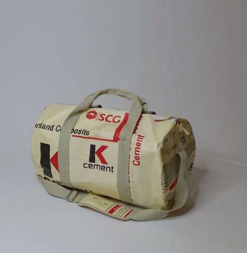 Tasche 'SPORTY BAG' - upcycelte Zementsäcke - #cement Beige-schwarz-rot