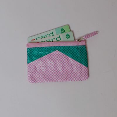 Monedero 'Mini-Zipper' - bolsas de alimento para peces recicladas y bolsas de cemento - #fish Cuadros rosas y blancos