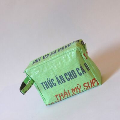 Toiletry bag 'WASH ME' - upcycled fish feed bags - #fish light green